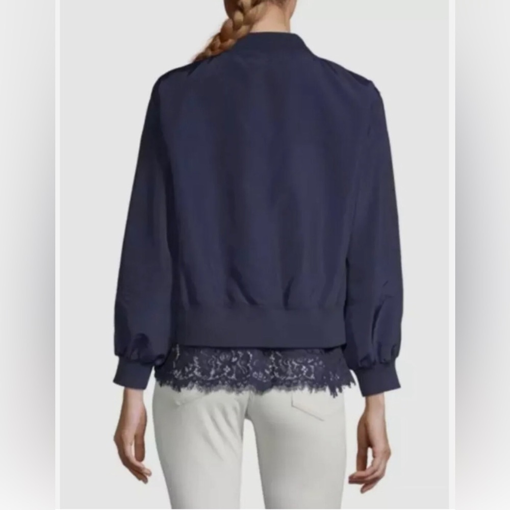 Laundry by Shelli Segal Midnight Blue w/Blue lace hem Bomber Jacket Size 6 - Picture 3 of 14